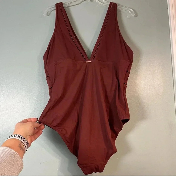 NWT Sea Level Swim Eco Essentials Spliced One Piece Cinnamon Size 14 - Picture 3 of 12